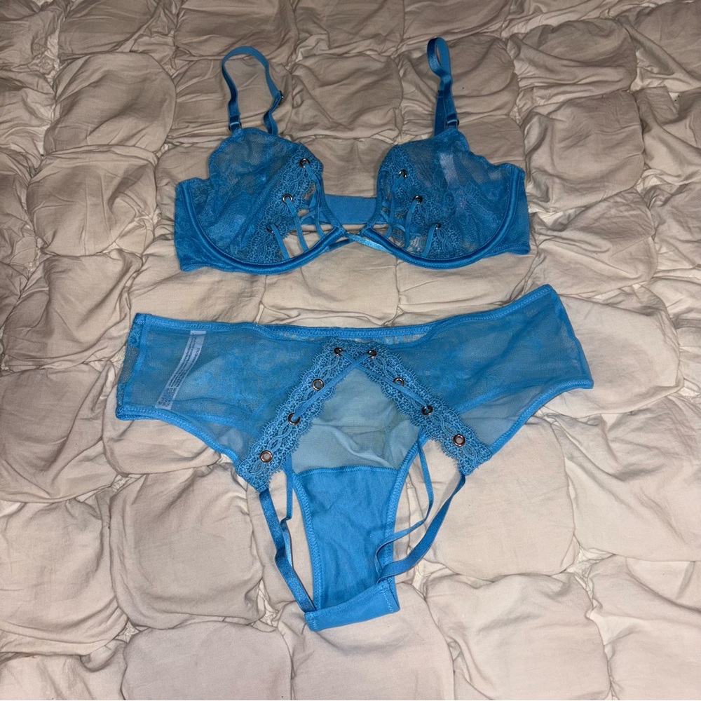 VS Open Back Panty, Semi Open Cup Bra, Blue Grommet, Super Sexy 32DD,M